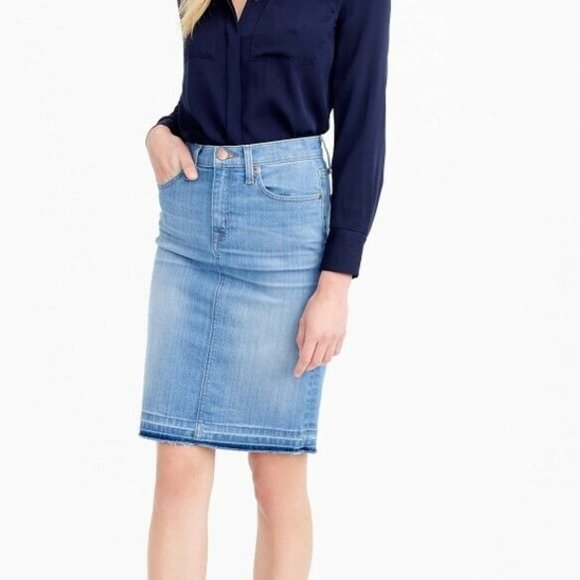 J.Crew Doran Frayed Denim Jean Pencil Skirt 27P 27 Petite #F2576 4 - Picture 6 of 16